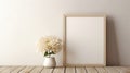 Minimalist White Frame With Flower On Wooden Floor Royalty Free Stock Photo