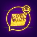 Free delivery. Badge with truck. Neon icon. Vector stock illustrtaion Royalty Free Stock Photo