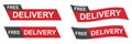 Free delivery banners. Isolated shipping label in red and black. Fast delivery set on white background. Quick delivery service via Royalty Free Stock Photo