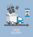 Free delivery concept in flat style - truck with gift