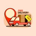 Free delivery concept illustration in flat style. Car with big point. Vector illustration design