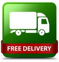 Free delivery green square button red ribbon in middle Royalty Free Stock Photo