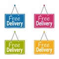 Free Delivery Hanging Business Signs - Vector Illustration - Isolated On White Background