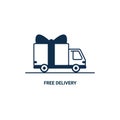 Free delivery Line icon. Thin line styled Delivery truck with bow isolated on white background. Delivery service Royalty Free Stock Photo