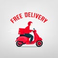 Free Delivery man riding a scooter. Man courier riding scooter with parcel box fast delivery concept. Royalty Free Stock Photo