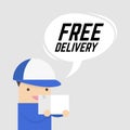 Free delivery Service. Express delivery courier service. Man courier with box in his hands.