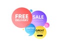 Free delivery tag. Shipping and cargo service message. Discount offer bubble banner. Vector