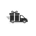 Free Delivery truck with gift box Icon. Vector flat style illustration isolated on white Royalty Free Stock Photo
