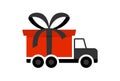 Free Delivery truck with gift box Icon. Vector flat style illustration isolated on white background Royalty Free Stock Photo
