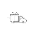 Free Delivery truck with gift box line Icon. Vector flat style illustration isolated on white Royalty Free Stock Photo