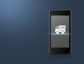 Free delivery truck icon on modern smart phone screen over light Royalty Free Stock Photo