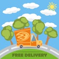 Free delivery van truck with fire vinyl logo. Vector. Royalty Free Stock Photo