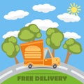 Free delivery van truck with hamburger vinyl logo. Vector. Royalty Free Stock Photo
