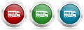 Free delivery vector icon set. Red, blue and green silver metallic web buttons with chrome border