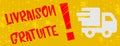 Free delivery written in french for a Facebook cover banner with a yellow stars background with a white truck Royalty Free Stock Photo