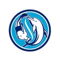 Free Diver and Dolphin Yin Yang Circle Retro