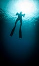 Free diver silouetted