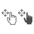 Free drag line and glyph icon. Swipe vector illustration isolated on white. Move gesture outline style design, designed