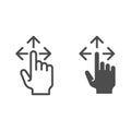 Free drag line and glyph icon. Transfer with touch vector illustration isolated on white. Click outline style design