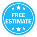 Free estimate. Blue round starry icon. Royalty Free Stock Photo