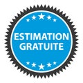 Free estimate in french. Real estate or product value. Blue vector sticker.