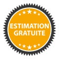 Free estimate in french. Real estate or product value. Orange vector sticker.