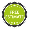 Free estimate. Real estate or product value. Green vector sticker. Royalty Free Stock Photo