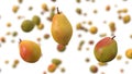 Free falling pears on white background. realistic 3d illustration