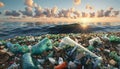 Free-floating industrial plastic waste in the ocean and on beaches, massively polluting coastal regions and waters