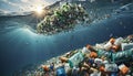 Free-floating industrial plastic waste in the ocean and on beaches, massively polluting coastal regions and waters