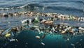 Free-floating industrial plastic waste in the ocean and on beaches, massively polluting coastal regions and waters