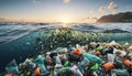 Free-floating industrial plastic waste in the ocean and on beaches, massively polluting coastal regions and waters