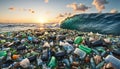 Free-floating industrial plastic waste in the ocean and on beaches, massively polluting coastal regions and waters