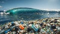 Free-floating industrial plastic waste in the ocean and on beaches, massively polluting coastal regions and waters