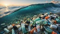 Free-floating industrial plastic waste in the ocean and on beaches, massively polluting coastal regions and waters