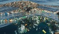 Free-floating industrial plastic waste in the ocean and on beaches, massively polluting coastal regions and waters