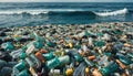 Free-floating industrial plastic waste in the ocean and on beaches, massively polluting coastal regions and waters