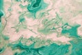 Free flowing beige and green acrylic paint. Abstract marble background or texture. Random Waves and Curls Royalty Free Stock Photo