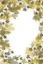 Leaf layers of fall shades of greens tans, overlapping leaves design in wreath border backgroundr