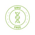 Free GMO Line Green Stamp. Natural Non GMO Food Label. No Genetically Modified Ingredients Sign. Bio Eco Food for Vegan