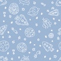 Free hand drawing collection of planets in space doodles. Perfect for fabric, scrapbooking, textile and prints.