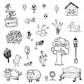 Free hand drawing of garden symbol set on white isolated Royalty Free Stock Photo