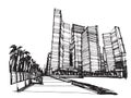 Free hand drawing sketch panoramic singapore city