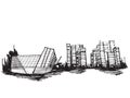 Free hand drawing sketch panoramic singapore city