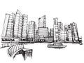 Free hand drawing sketch panoramic singapore city