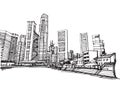 Free hand drawing sketch vector panoramic singapore city