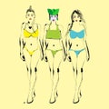 Free hand drawing of three beautiful women in bikinis Royalty Free Stock Photo