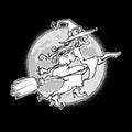 Halloween Comic Icons - Witch on a Broom Against the Moon - Black n White