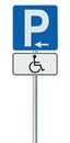 Free Handicap Disabled Parking Lot Road Sign, Isolated Handicapped Blue Badge Holders Only, White Traffic P Notice Left Hand Arrow Royalty Free Stock Photo