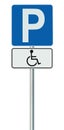 Free Handicap Disabled Parking Lot Road Sign, Isolated Handicapped Blue Badge Holders Only, White Traffic P Notice, Vertical Pole Royalty Free Stock Photo